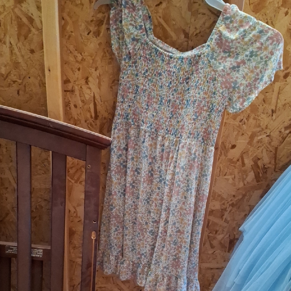 Wonder Nation Multicolor Floral Dress with Ruffled Sleeves